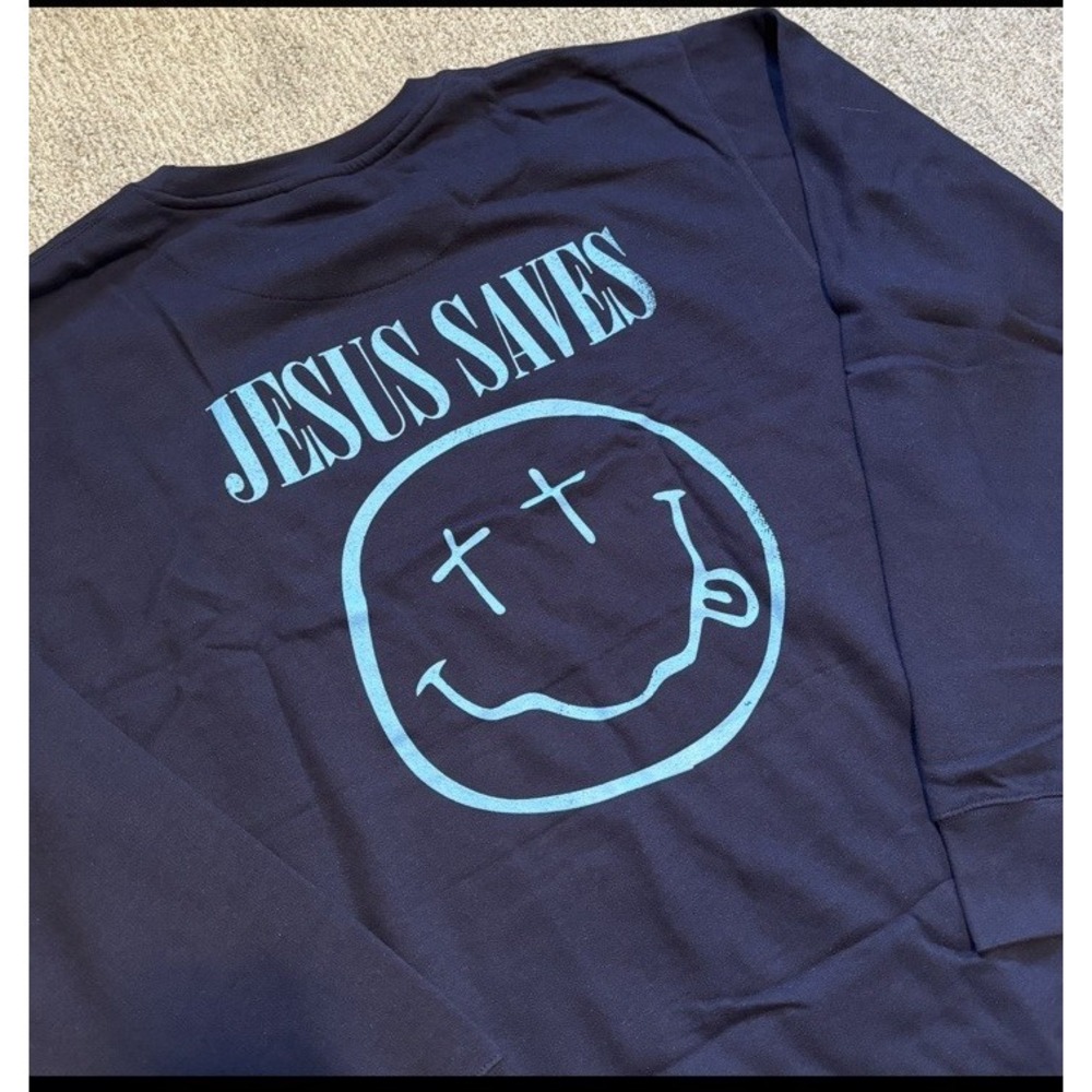"Jesus Saves" Crew‎ Neck Sweatshirt God Christ is Lord King Christian 2XL